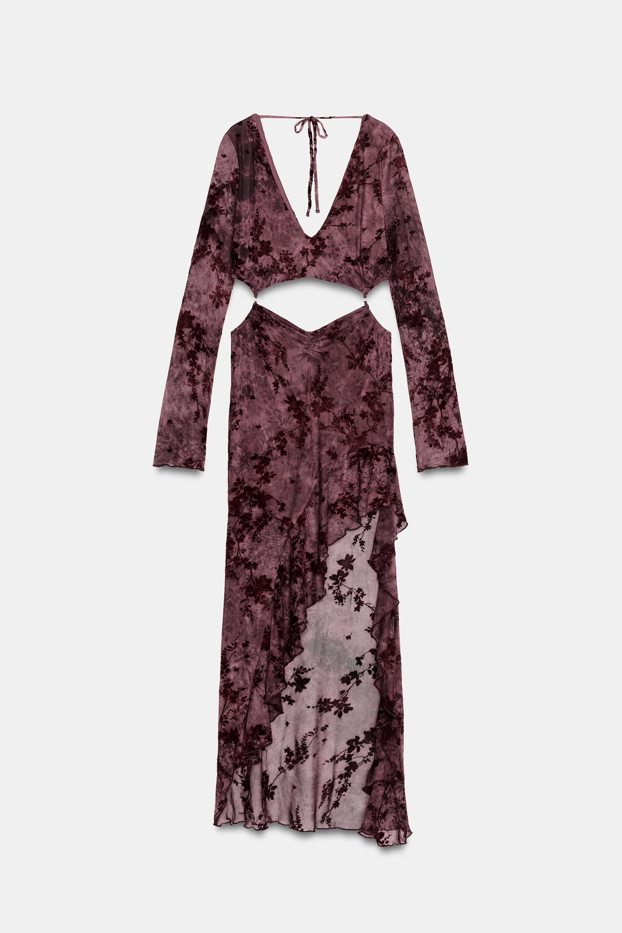 ROBE CUT OUT ASYMÉTRIQUE EN TULLE FLOQUÉ
